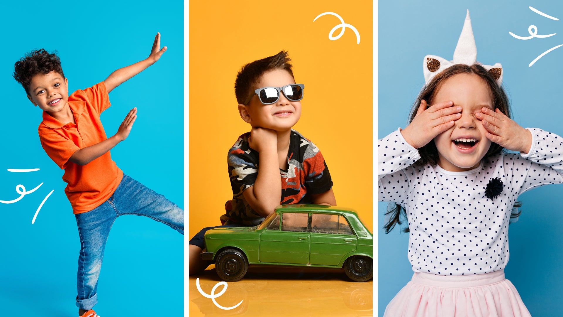 3 playful kids in spring fashions
